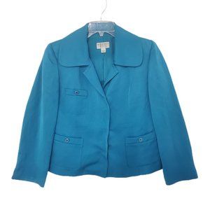 TALBOTS Womens 8 Blue Silk & Linen  Blazer Classic Career